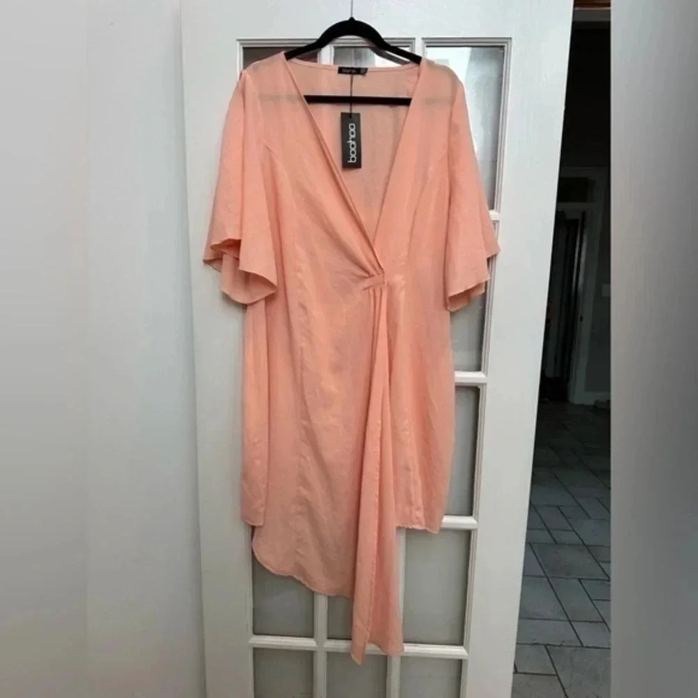 Boohoo | Blush Pink Sarah Wrap Woven Occassion Midi Dress Plus Size 20 US NWT